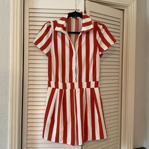 Red and White Striped Romper from Unique Vintage